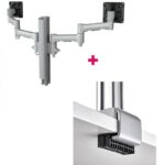 Atdec AWMS-2-4640 Dual Monitor Swing Arms on 400mm Post / 12kg (26.5lb) Flat Screens, 10kg (22lb) Curved Screens + C Clamp Desk Fixing, Silver (AWMS-2-4640-C-S)