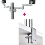 Atdec AWMS-2-4640 Dual Monitor Swing Arms on 400mm Post / 12kg (26.5lb) Flat Screens, 10kg (22lb) Curved Screens + F Clamp Desk Fixing, Silver (AWMS-2-4640-F-S)