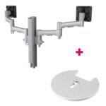 Atdec AWMS-2-4640 Dual Monitor Swing Arms on 400mm Post / 12kg (26.5lb) Flat Screens, 10kg (22lb) Curved Screens + Grommet Clamp Desk Fixing, Silver (AWMS-2-4640-G-S)