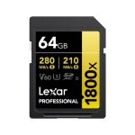 Lexar 64GB Professional, 1800x SDXC UHS-II Gold Series Memory Card – 280MB/s, 10 Years Warranty (LSD1800064G-BNNNG)