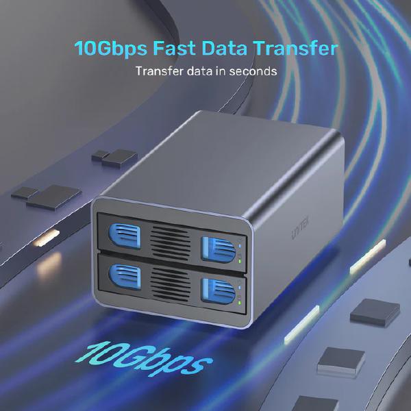 Unitek USB3.2 Type-C 10GB/SATA 2 BAY SATA HDD RAID ENCLOSURE (S1308C01-AU) - Image 2