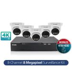 D-Link DCS-F4808E Vigilance 8-Megapixel Outdoor 5 x 8MP Turret Camera with 8CH NVR, 4TB HDD Included (DNR8P-8MP-4TB)