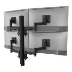 Atdec AWMS-4-4675 Quad 460mm Monitor Arms on 750mm Post. 12kg Flat Screens, 10kg Curved Screens, Grommet Clamp Desk Fixing, Black (AWMS-4-4675-G-B)