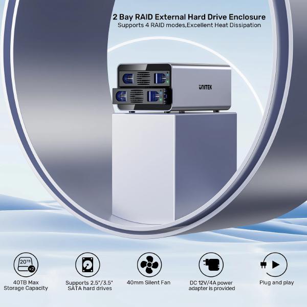 Unitek USB3.2 Type-C 10GB/SATA 2 BAY SATA HDD RAID ENCLOSURE (S1308C01-AU) - Image 6