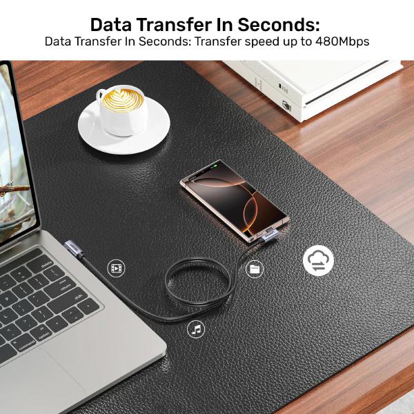 Unitek 1M USB-C Dual 90-Degree Power Cable, 20V 5A, Up to 480 Mbps, 100W, Grey, Hook Color Box (C14147ABK-1M) - Image 10