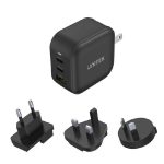 Unitek Travel Tri GaN 3 Ports 66W Charger with USB PD, QC 3.0, with EU, UK and AU Plug, Black, Unitek Gift Box (P1108ABK)