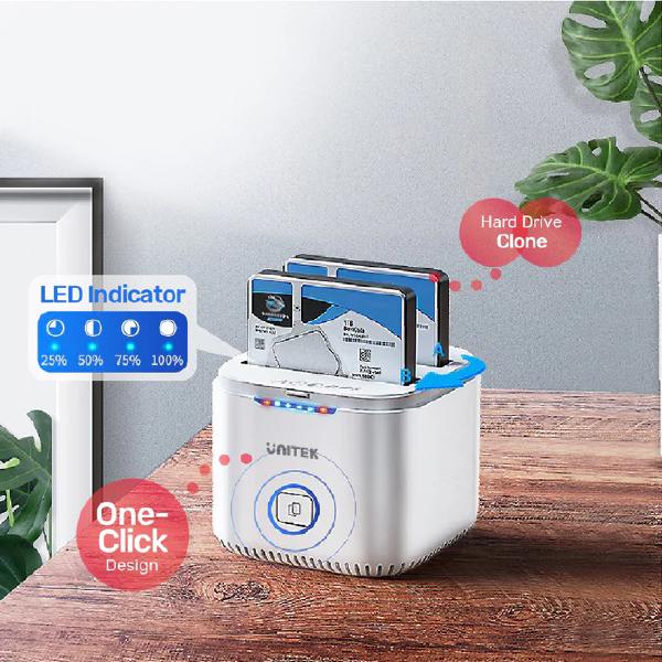 Unitek USB-C to 2.5" Dual SATA 6G Hard Disk Docking Station with Offline Clone, AU 5V2A Power Adapter, White (S1105B01-AU) - Image 4