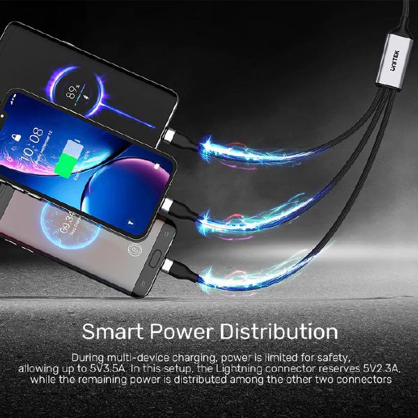 Unitek 1.5M, 3-in-1 USB-C to Lightning, USB-C, Micro USB Multi Charging Cable, PD 20W, Black (C14101AGY01-1.5M) - Image 7