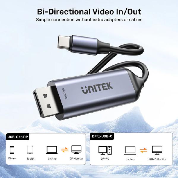 Unitek USB-C to DisplayPort 8K@60Hz BiDirectional 1.8m Cable, backward compatible, Support: HDCP 2.3, Dynamic HDR, Data transfer rate of 10Gbps (V1423DGY01) - Image 7