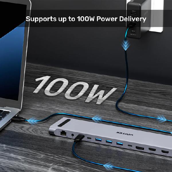 Unitek uHUB15+ USB-C Triple 4K KVM Docking Station, 2x 5Gbps, 1x 10Gbps, 3x 10Gbps, 1x PD 100W, 1x DC5V, Grey (D1106AGY01) - Image 8