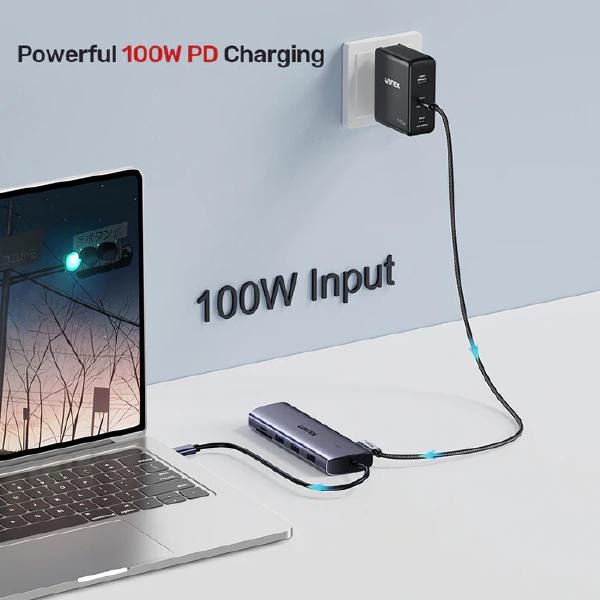 Unitek 9-in-1 USB-C 4K Hub with Dual Display, Dual Card Reader, USB-C PD 100W, Grey (D1113A) - Image 5