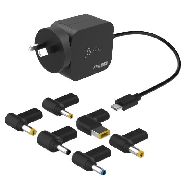 J5Create JUP1565DCU 67W GaN PD USB-C Mini Charger with 6 Types of DC Connector (JUP1565DCU) - Image 2