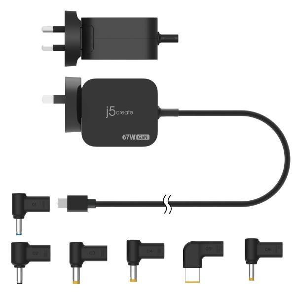 J5Create JUP1565DCU 67W GaN PD USB-C Mini Charger with 6 Types of DC Connector (JUP1565DCU) - Image 3