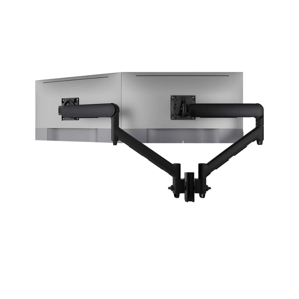 Atdec Dual Dynamic Monitor Arm Mount on Short Post - Heavy-Duty F-Clamp - Black