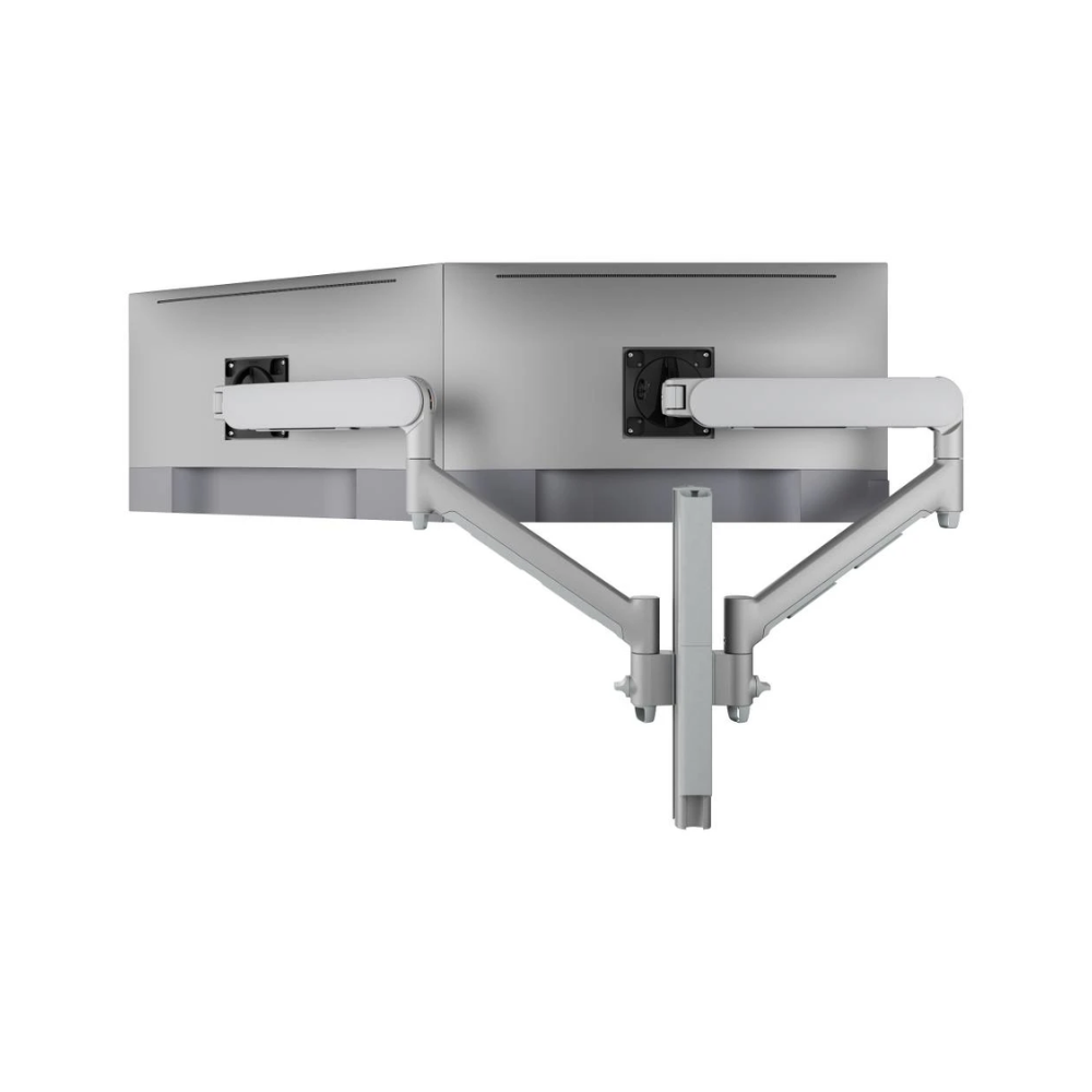 Atdec Dual Dynamic Monitor Arm Mount on Medium Post - F-Clamp - Silver